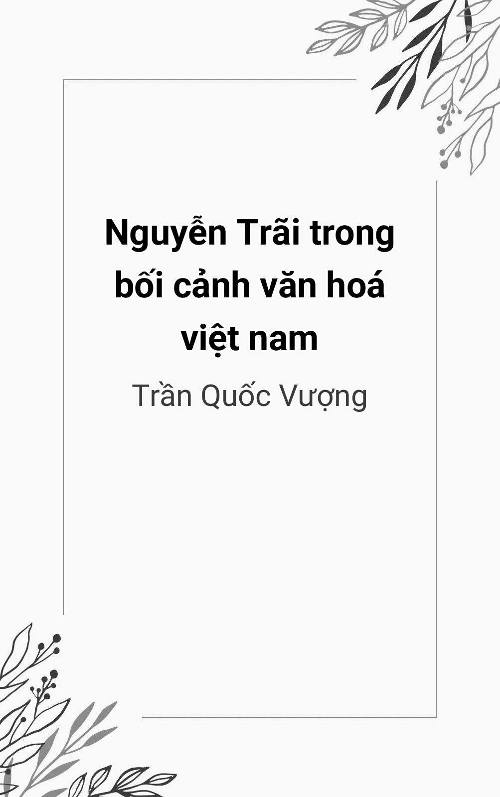 Nguyễn Trãi Trong Bối Cảnh Văn Hoá Việt Nam